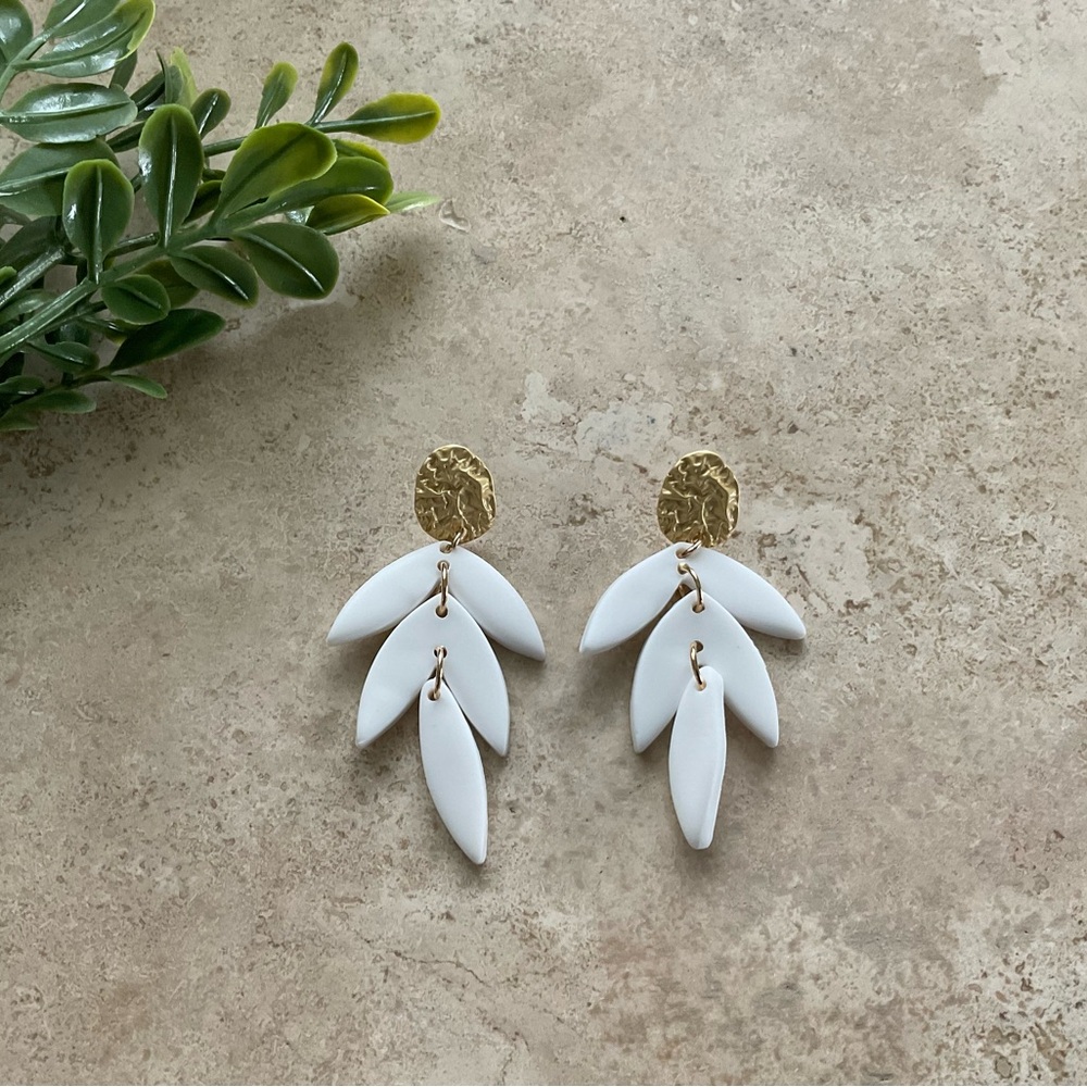 White and Gold Clay Earrings